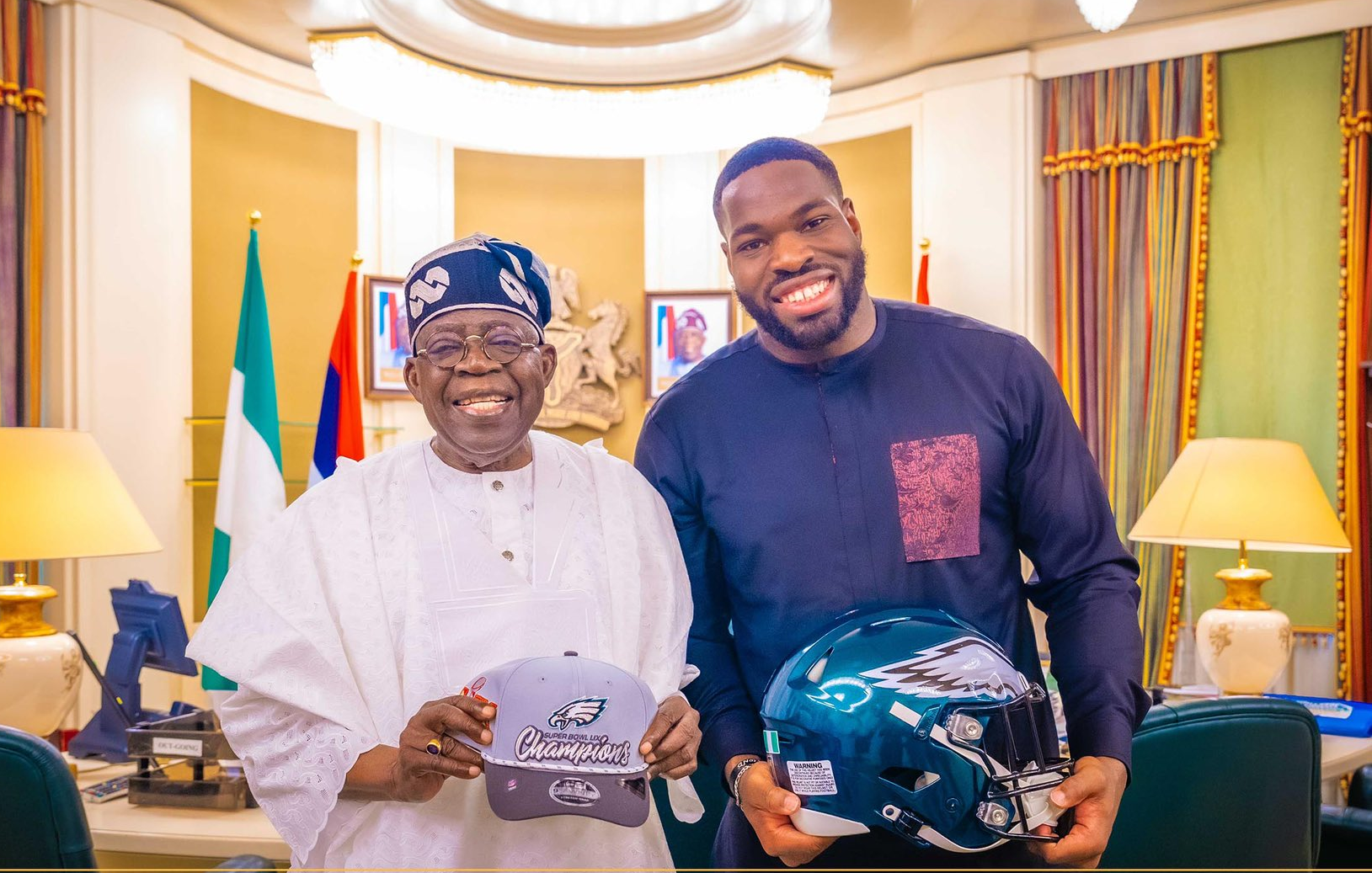 Tinubu Hosts Super Bowl Champion Moro Ojomo at Aso Rock