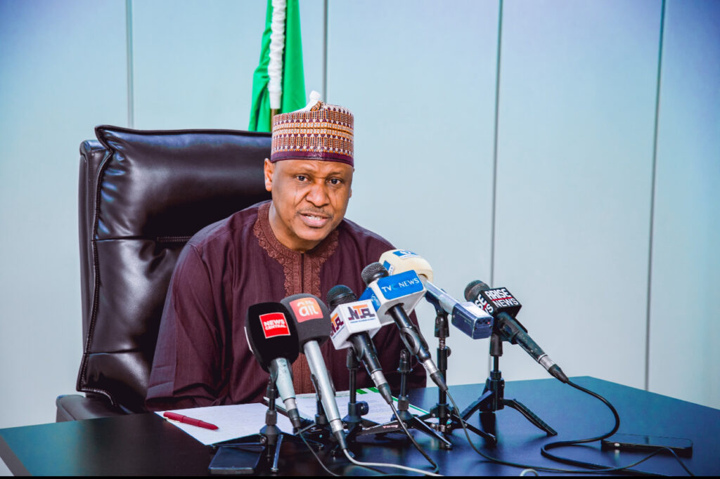 The Minister of Information and National Orientation, Alhaji Mohammed Idris speaking