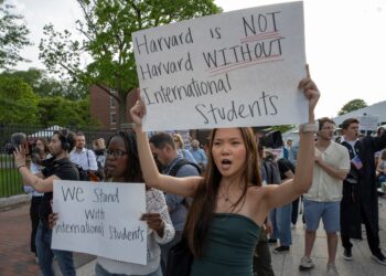 Photo of protest by Harvard international students