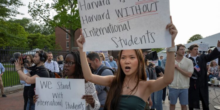 Photo of protest by Harvard international students