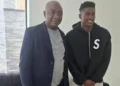 Photo of NFF President and Taiwo Awoniyi in Nottingham