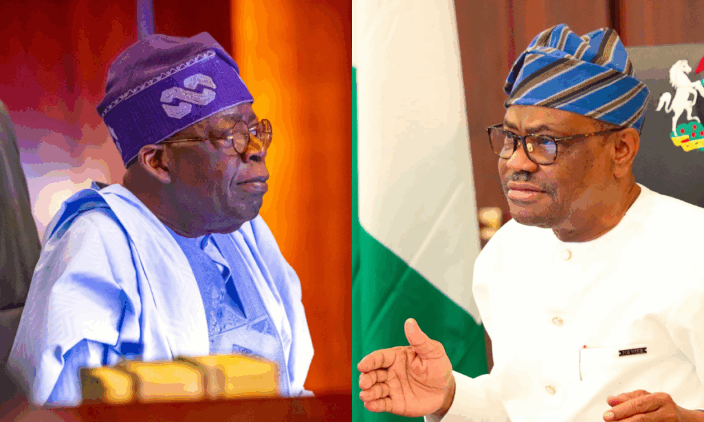 Photo combo of Tinubu and Wike