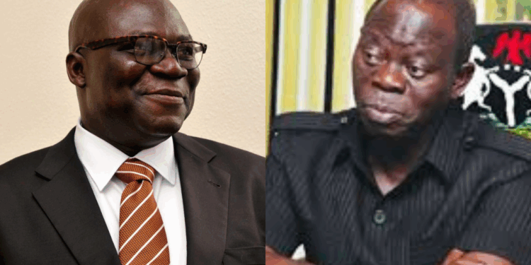 Photo combo of Reuben Abati and Oshiomhole