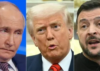 Photo combo of Putin, Trump and Zelensky