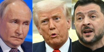 Photo combo of Putin, Trump and Zelensky