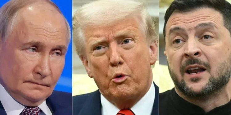 Photo combo of Putin, Trump and Zelensky