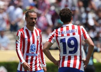 Atletico players Griezmann and Alvarez