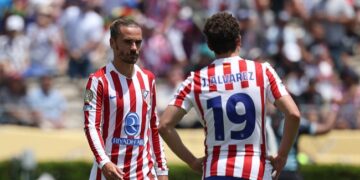 Atletico players Griezmann and Alvarez