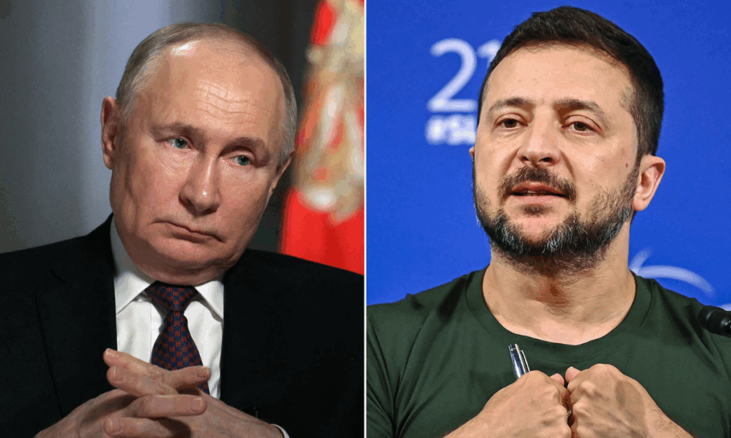 Photo combo of Putin and Zelensky