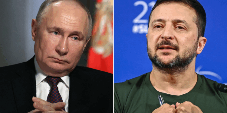 Photo combo of Putin and Zelensky