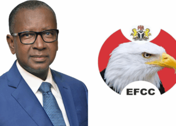 Photo combo of Umar Ajiyia and EFCC logo