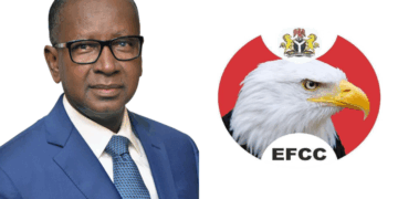 Ex-NNPCL CFO Umar Ajiyia Denies EFCC Arrest Over $7.2bn Refinery Fraud Photo combo of Umar Ajiyia and EFCC logo