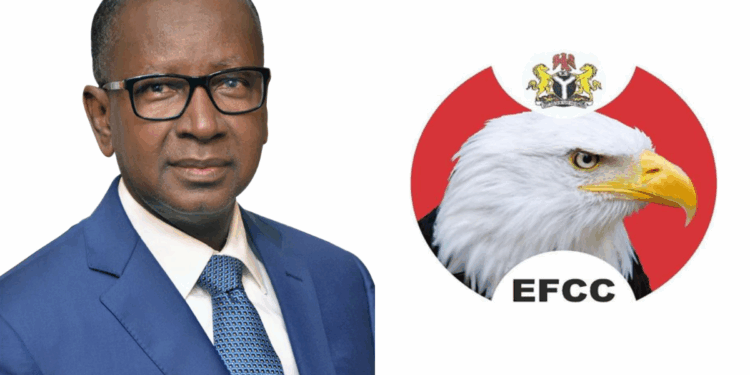 Photo combo of Umar Ajiyia and EFCC logo