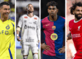 Photo combo of Mohamed Salah, Lamine Yamal, Cristiano Ronaldo, Bukayo Saka, Neymar