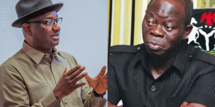 Photo combo of Festus Keyamo and Adams Oshiomhole
