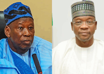 Photo combo of Abdullahi Ganduje (L) and Ali Bukar Dalori (R)