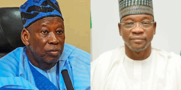 Photo combo of Abdullahi Ganduje (L) and Ali Bukar Dalori (R)