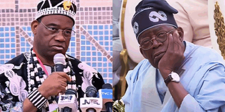 Photo combo of Tor Tiv and Tinubu