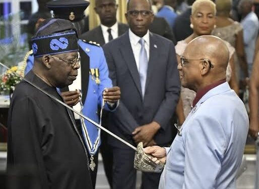 Photo of Tinubu Receiving Saint Lucia’s Top Honour