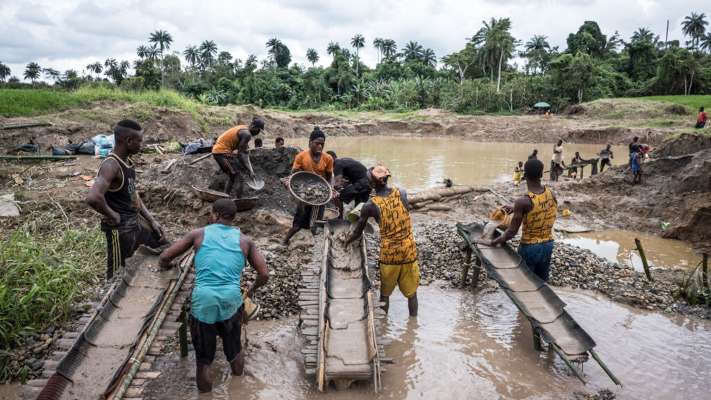 Workers at a mining site