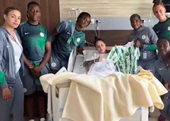 Moment the Super Falcons Visited Injured South African Forward Salgado In Hospital