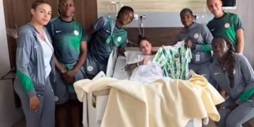 Moment the Super Falcons Visited Injured South African Forward Salgado In Hospital