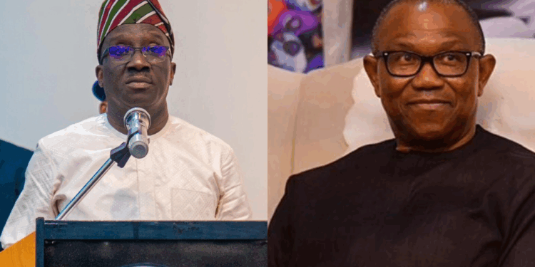 Photo combo of Monday Okpebholo and Peter Obi