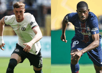 Photo combo of Cole Palmer and Ousmane Dembele
