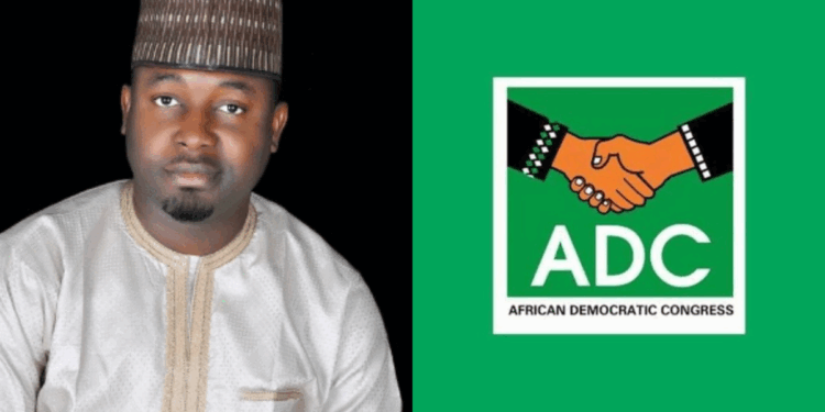 Photo combo of Shitu Adamu Evuti and ADC Logo