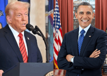 Photo combo of Trump and Obama