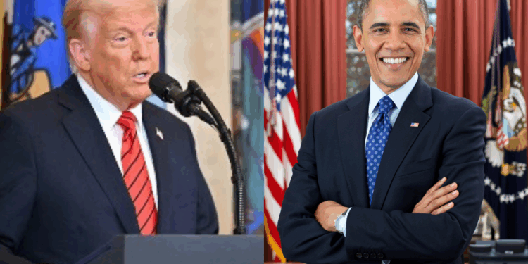 Photo combo of Trump and Obama