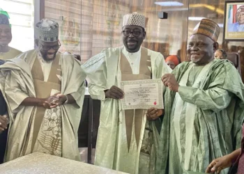 Senators-elect and members-elect of the House of Representatives of the by-elections receive Certificate of Return at the INEC headquarters on Thursday. Photo: INEC