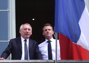 French President Emmanuel Macron and Pau Mayor Francois