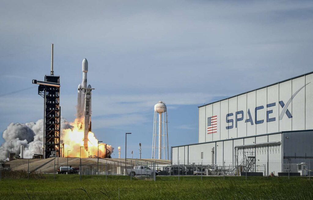 A SpaceX Falcon Heavy rocket carrying the National Oceanic and Atmospheric Administration's (NOAA) weather satellite Geostationary Operational Environmental Satellite U (GOES-U) lifts off from Launch Complex 39A at NASA's Kennedy Space Center, Florida, June 25, 2024.