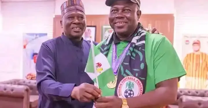 Governor Fintiri with Super Falcons Coach Justine Madugu