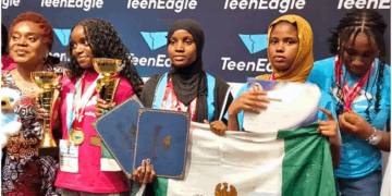 Tinubu Hails Nigerian Teens for Dominating Global English, Debate Contest in London Photo of Nafisa Aminu, Rukayya Fema, and Hadiza Kalli