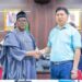 Bauchi State Governor, Bala Mohammed, shakes a Chinese national, Li Zhensheng, as Economic Adviser to the state government.