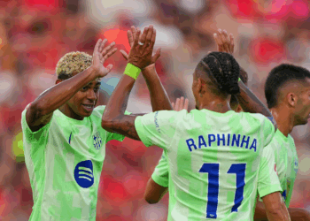 Barcelona players celebrating