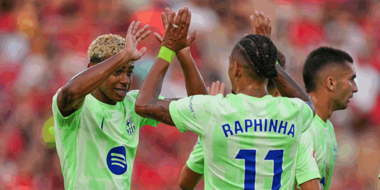 Barcelona players celebrating