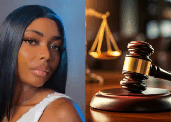 Photo combo of Comfort Emmanson and a court gavel