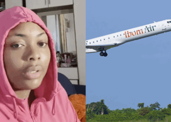 Photo combo of Ms. Comfort Emmanson and Ibom Airplane