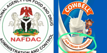 NAFDAC Raises Alarm Over Circulation of Fake Cowbell Milk Sachets Photo combo of NAFDAC Logo and Cowbell Milk Sachets