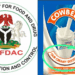 Photo combo of NAFDAC Logo and Cowbell Milk Sachets