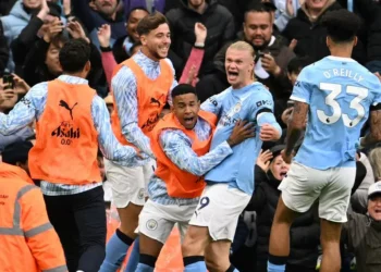 Manchester City players celebrating