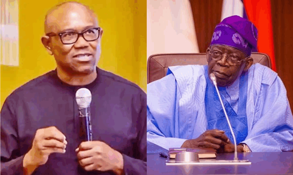 Photo combo of Peter Obi and President Tinubu