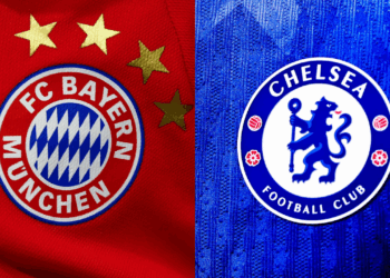 Photo combo of Bayern Munich and Chelsea FC logo