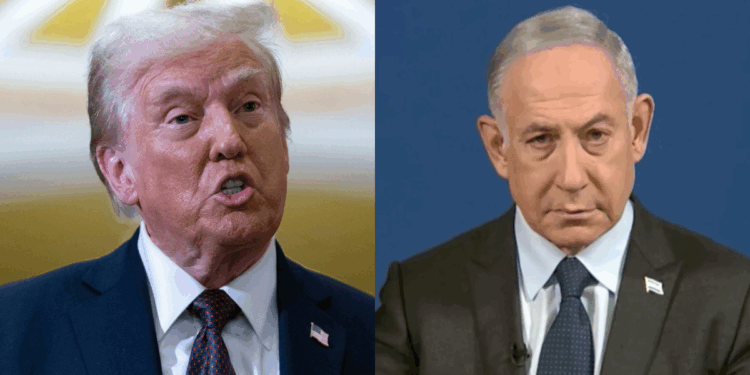 Combo of US President Donald Trump and Israeli PM Benjamin Netanyahu