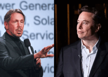 Photo combo of Elon Musk and Larry Ellison