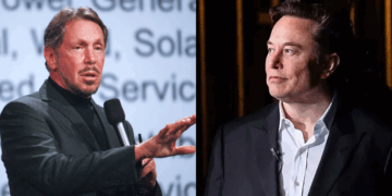 Photo combo of Elon Musk and Larry Ellison