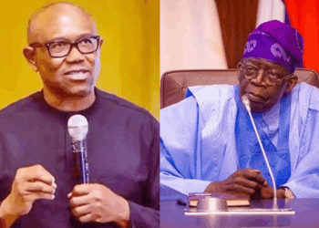 Photo combo of Peter Obi and President Tinubu